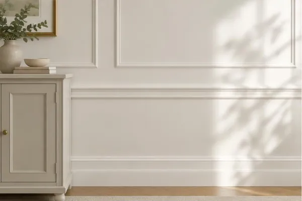 Mur peint blanc chaud avec moulures